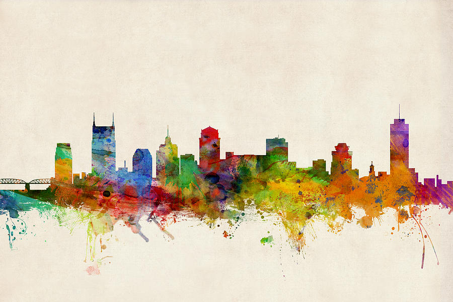 900x600 Nashville Tennessee Skyline Digital Art By Michael Tompsett - Nashville Skyline Painting