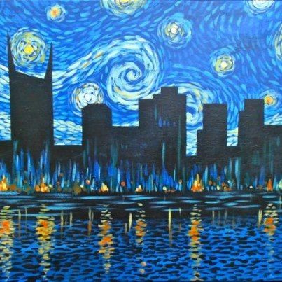 403x403 Nashville Skyline Painting To Look Like Starry Night By Van Gogh - Nashville Skyline Painting