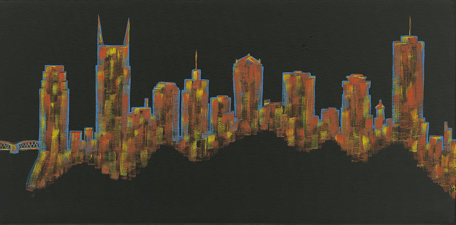900x445 Floating Nashville Skyline Bl Painting By Helen Prater - Nashville Skyline Painting