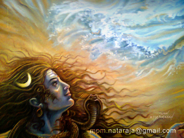 600x450 Shiva's Face In Oil By Thandav - Nataraja Painting Modern Art
