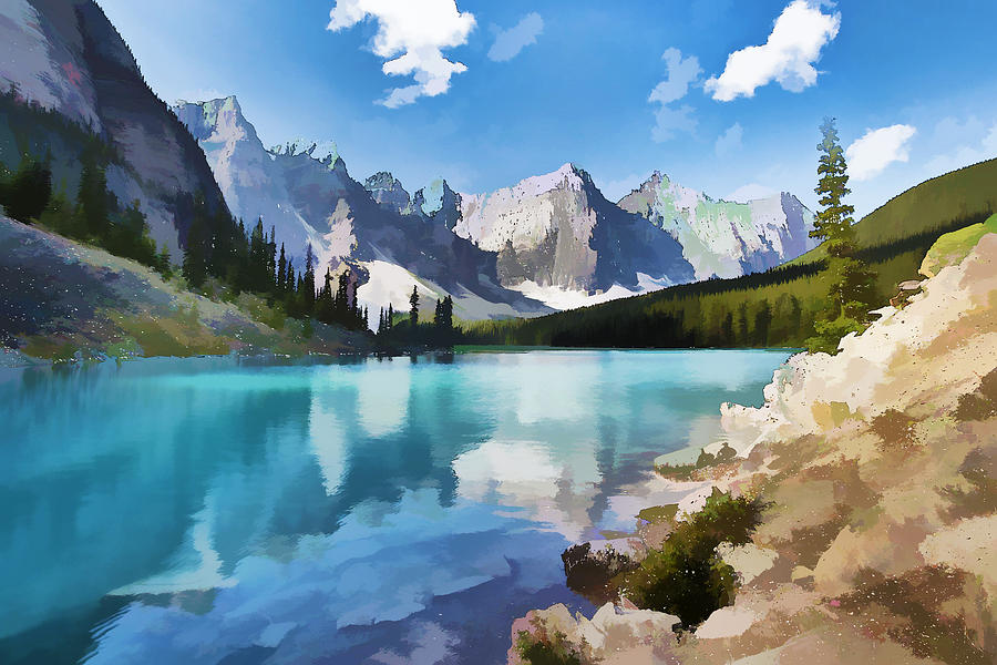 900x600 Moraine Lake At Banff National Park Painting By Jeelan Clark - National Park Painting