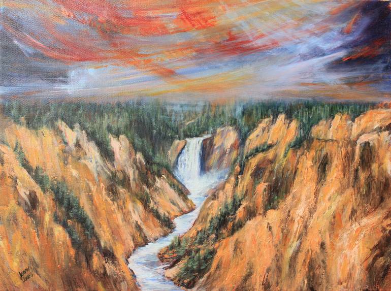 770x573 Saatchi Art Yellowstone National Park, Lower Falls Painting By - National Park Painting