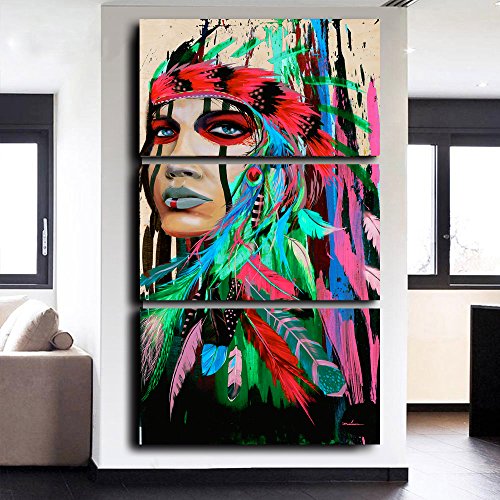 500x500 Indian Girl Chief Native American Painting Canvas Print Wall - Native American Canvas Painting