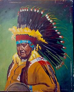 240x300 Native American Western Rare Art Painting After Ray Eyerly Chief - Native American Chief Painting