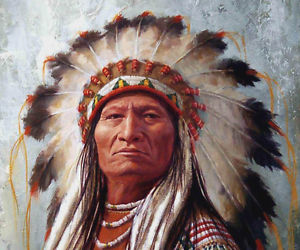 300x250 Native American Chief Male Wedding Art Oil Painting Portrait - Native American Chief Painting
