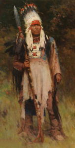 152x300 Warrior Long Spear Standing Chief Native American Indian Handcraft - Native American Chief Painting