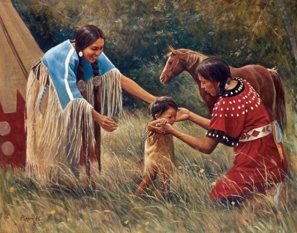 600x471 Native American Family It Takes A Village To Raise A Children - Native American Family Painting