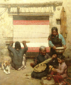 250x300 Native American Indian Women Working Teaching Lesson Girls Family - Native American Family Painting