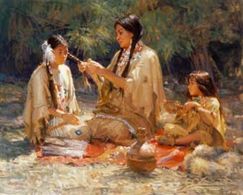354x284 Women - Native American Family Painting