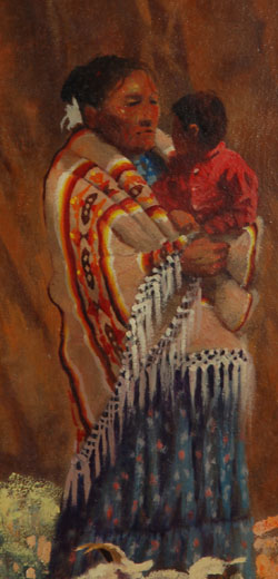 250x520 (Navajo) Family Tending Its Sheep Fine Art Native American - Native American Family Painting