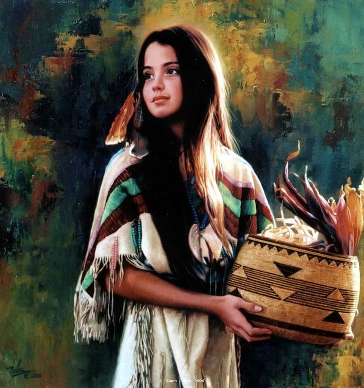 750x800 40 Gorgeous Native American Paintings By Karen Noles - Native American Girl Painting