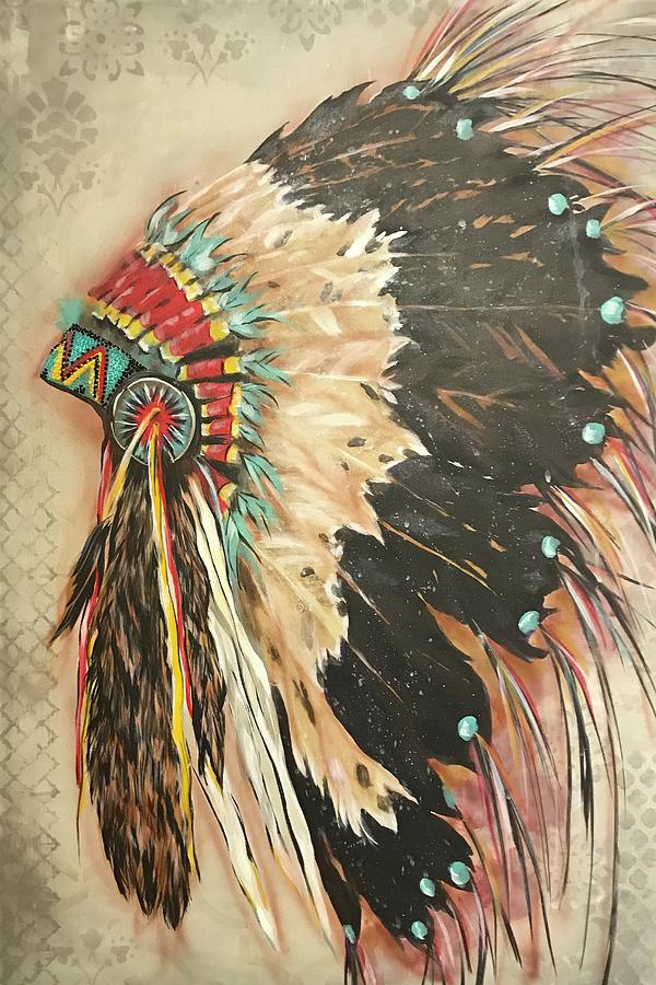 600x900 Headdress1 Painting By Kerri Fields - Native American Headdress Painting