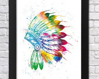340x270 Indian Headdress Art Etsy - Native American Headdress Painting