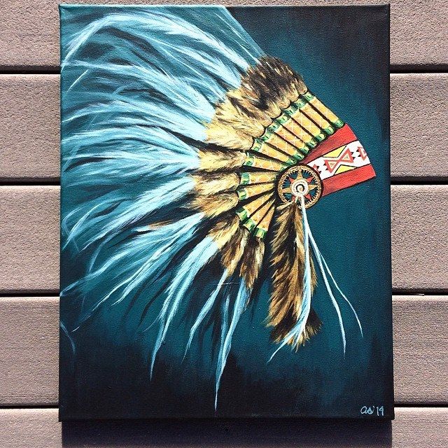 640x640 Native American Headdress Painted By Ashley Schubert Designs - Native American Headdress Painting
