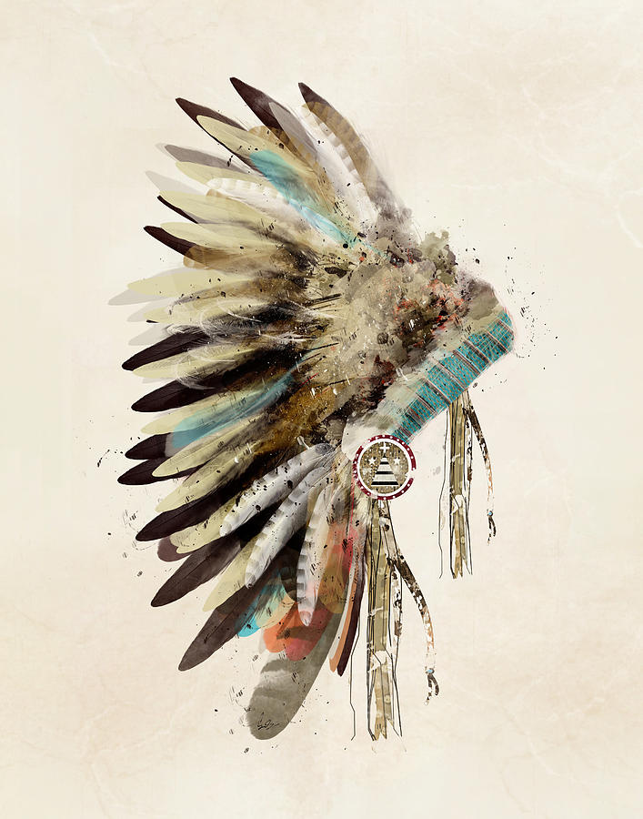 707x900 Native Headdress Painting By Bleu Bri - Native American Headdress Painting