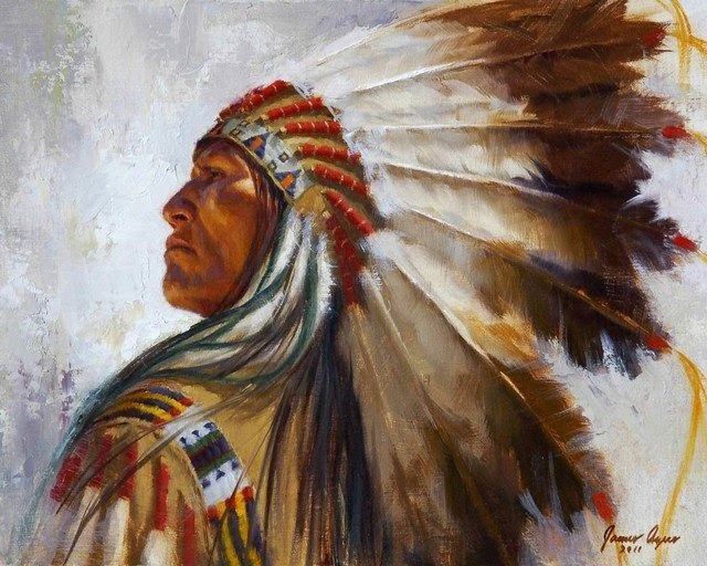 640x512 White Wolf 20 James Ayers Outstanding Paintings Of Native - Native American Headdress Painting