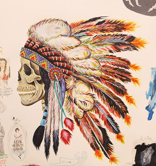500x532 Art, Headdress, Indian, Native American, Painting, Skull - Native American Headdress Painting