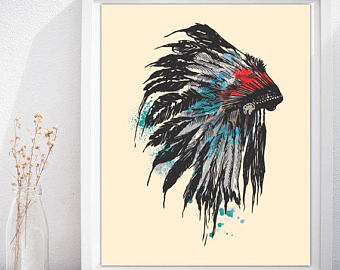 340x270 Native American Headdress Art Native American Poster - Native American Headdress Painting