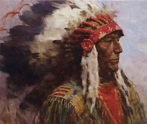 300x253 Native American Old Chief Wedding Art Oil Painting Portrait - Native American Oil Painting