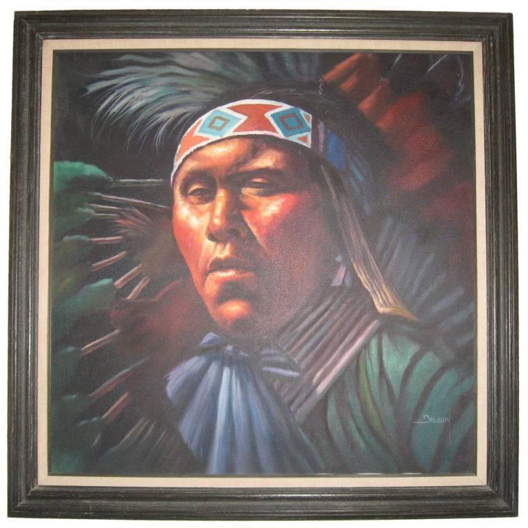 768x768 Impressive Native American Oil Painting By Braun 51x43 For Sale - Native American Oil Painting