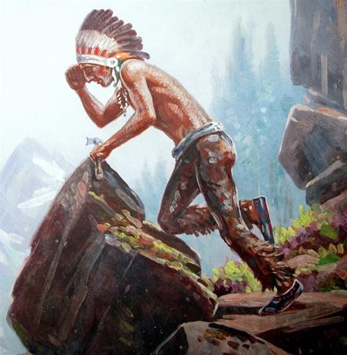 499x510 Pair)oiloard Paintings Depicting Native Americans Henri Moreau - Native American Painting