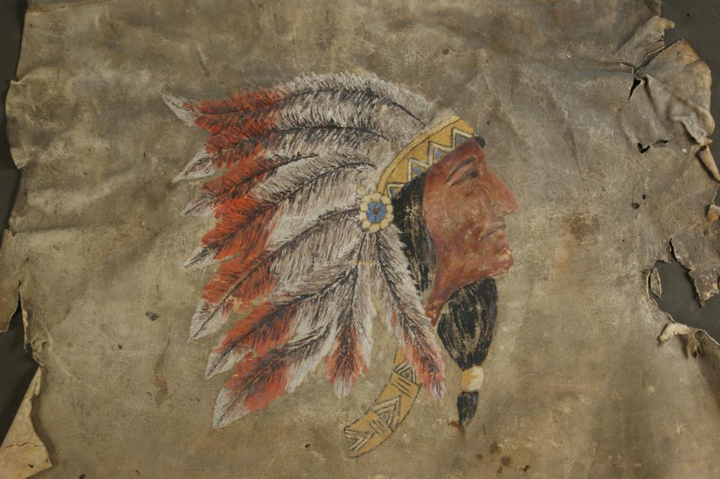 1024x682 19th C. Native American Painting On Deerskin Hide Frame - Native American Painting