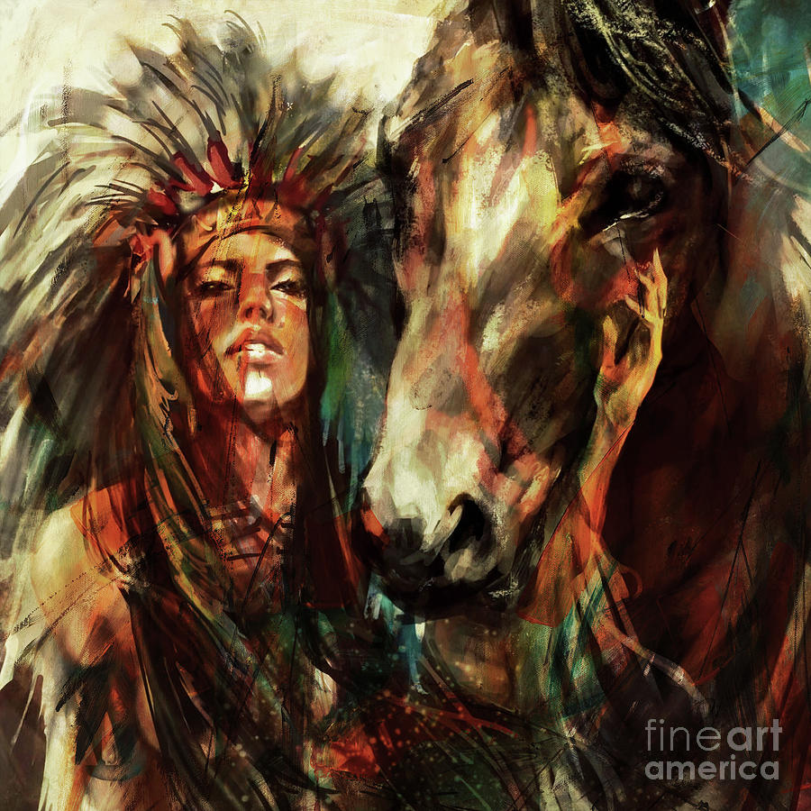 900x900 Female Native American Painting By Gull G - Native American Painting