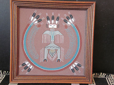 400x300 1990's Navajo Native American Sand Art Painting Thunderbird Signed - Native American Thunderbird Painting