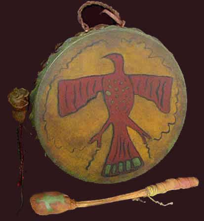 413x448 Thunderbird Drum - Native American Thunderbird Painting