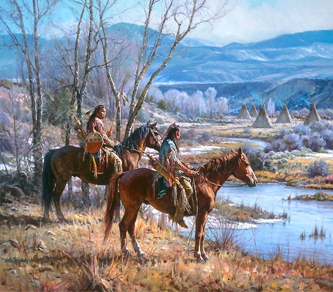 675x591 Martin Grelle Did A Great Job Capturing 2 American Indian Warriors - Native American Village Painting