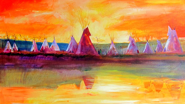 638x359 Native American Artists Response To Tragedy - Native American Village Painting