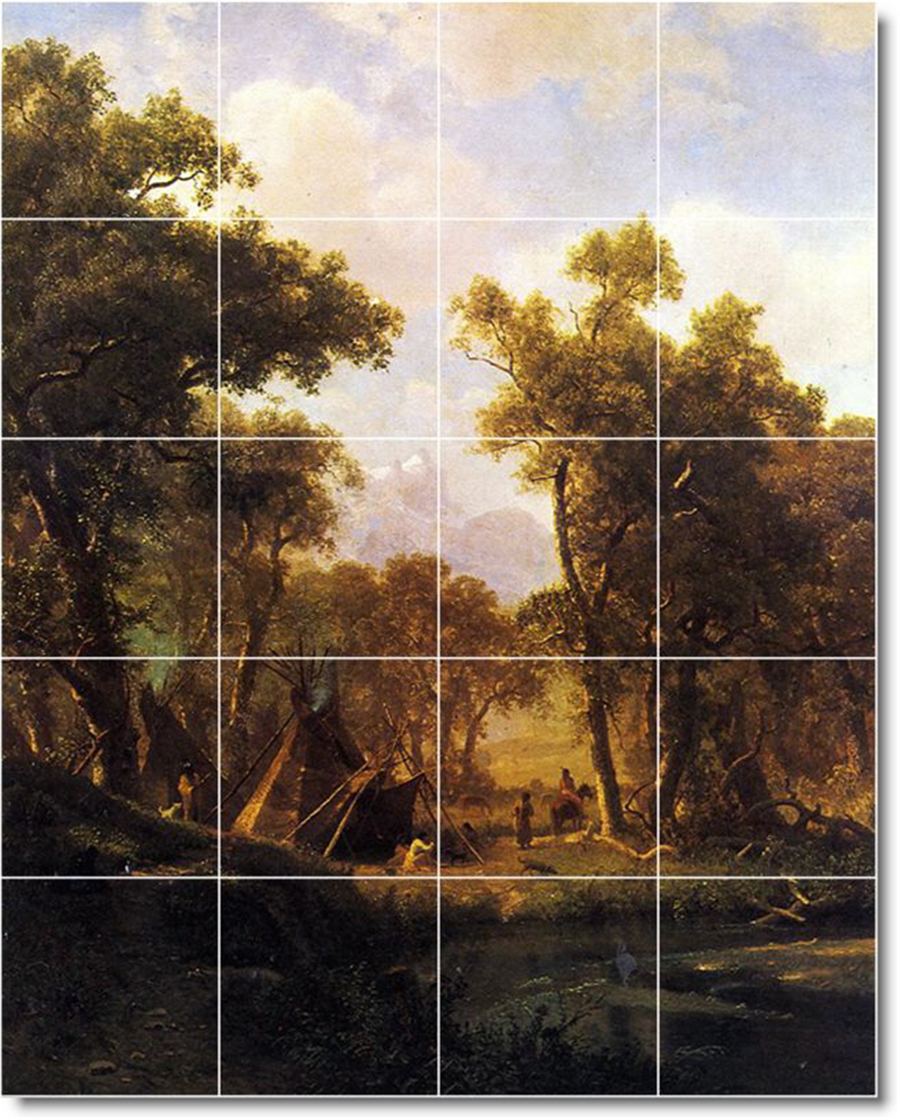 1286x1600 Native American Paintings Tile Murals - Native American Village Painting