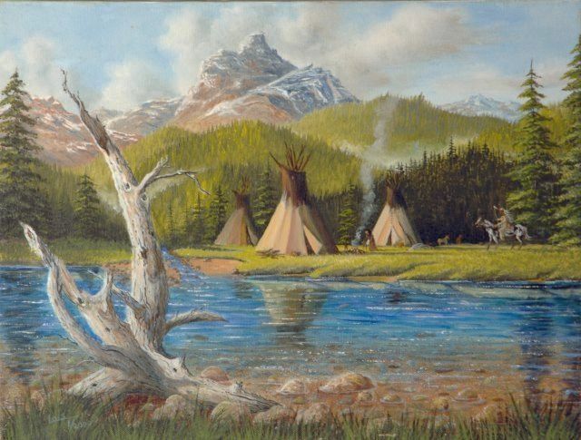 640x485 Teepee Village (Lois Smith) - Native American Village Painting