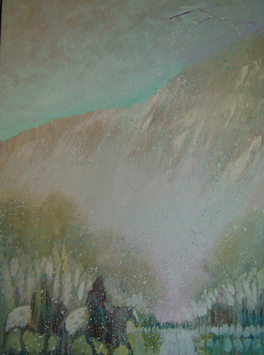 372x500 Earl Biss Oil Painting On Canvas Crow Village Native - Native American Village Painting