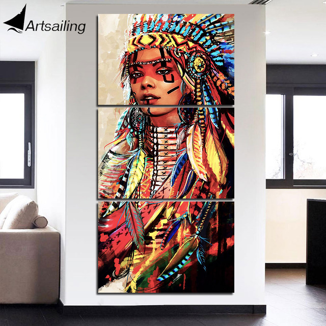 640x640 Hd Printed 3 Piece Canvas Art Native American Indian Woman - Native American Woman Painting