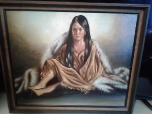 300x225 Beautiful Framed Portrait Painting Of Native American Woman Signed - Native American Woman Painting Beautiful