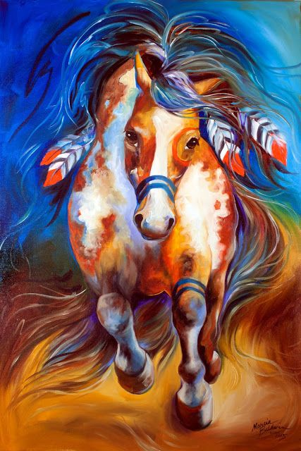 427x640 Indian War Horse ~ Fire 36x24 Original Oil Painting By Marcia - Native Horse Painting