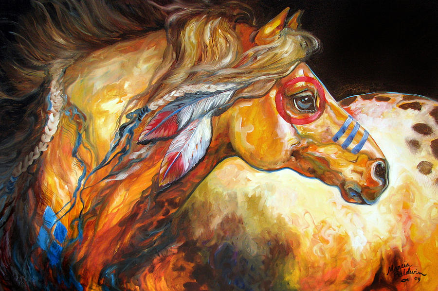 900x599 Indian War Horse Golden Sun Painting By Marcia Baldwin - Native Horse Painting
