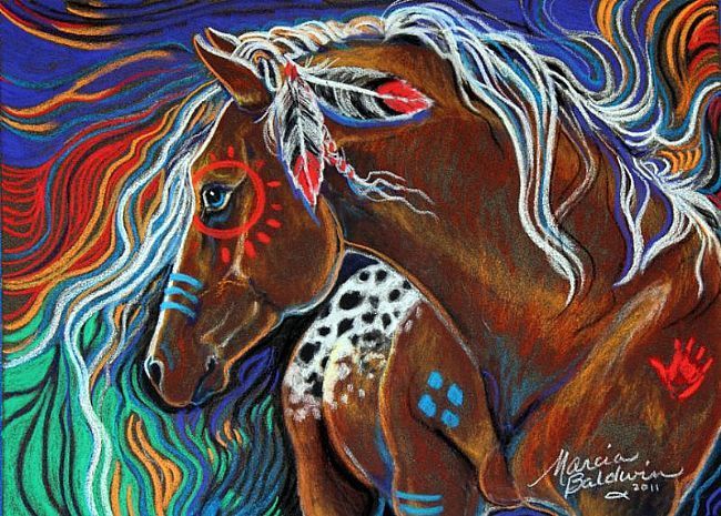 650x465 Native American War Horses Running Waters Indian War Horse - Native Horse Painting
