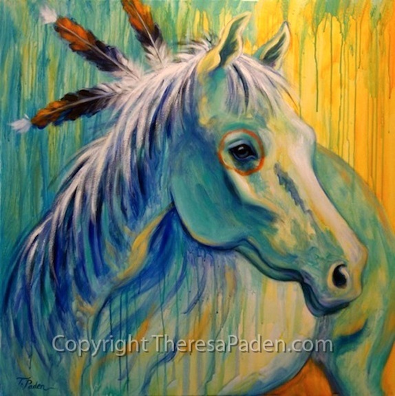 574x576 Paintings By Theresa Paden Native American War Horse Painting By - Native Horse Painting