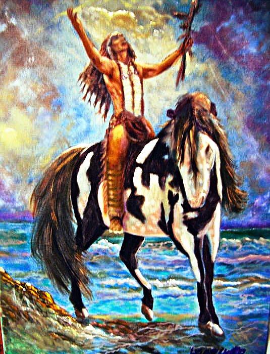 535x700 Native American Warrior Painting By Leland Castro - Native Painting