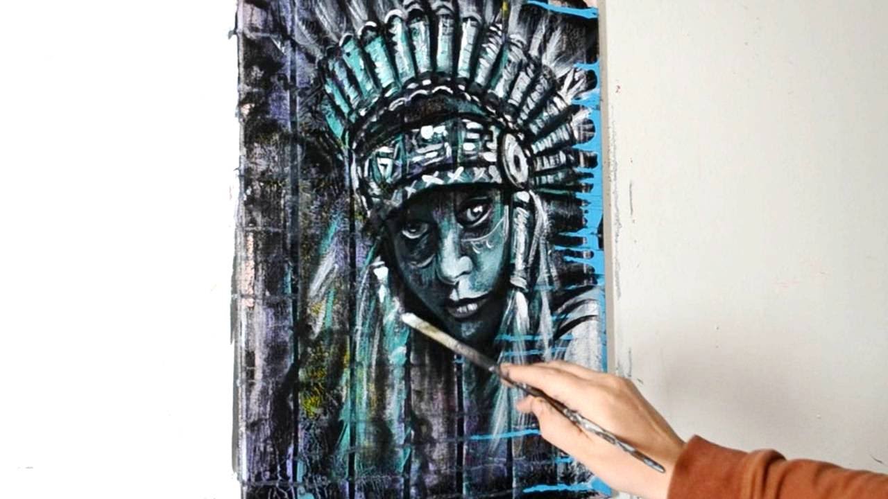 1280x720 Painting A Native American Indian Girl In Acrylic Paint - Native Painting