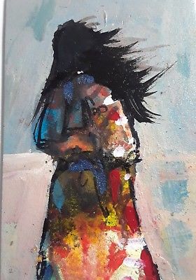 280x400 Aceo Original Painting Beautiful Native American Woman, Signed By - Native Woman Painting