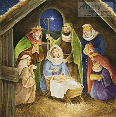 400x404 Nativity Painting Cross Stitch Pattern Christmas - Nativity Painting