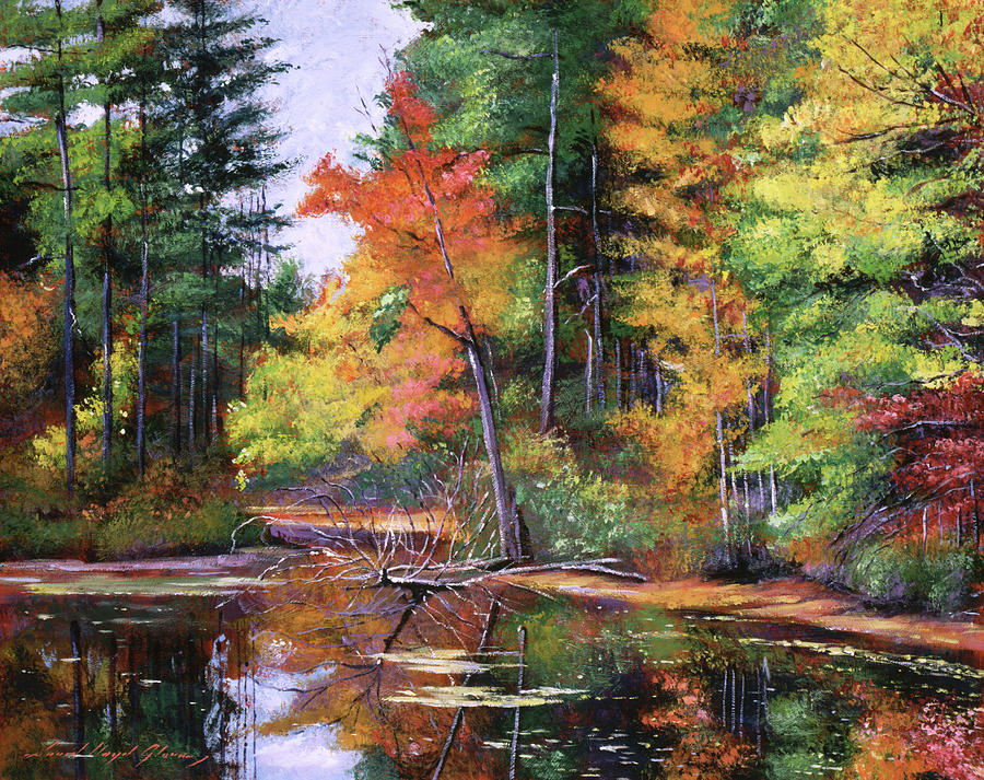 900x713 Lakeside Reflections Painting By David Lloyd Glover - Natural Scenery Painting