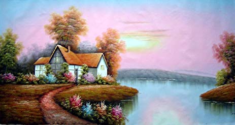 463x246 Oil Painting 36x72 Summer Cottage Landscape Large - Naturalism Painting