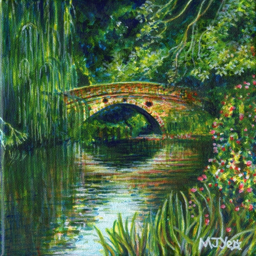 500x500 Landscape Canal Bridge Nature Painting - Nature Landscape Painting