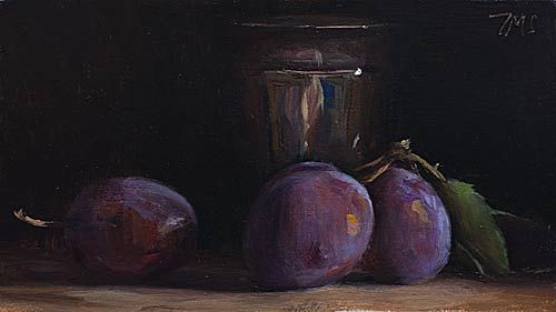 500x281 Daily Painting Titled Nature Morte Aux Pruneaux Et Gobelet - Nature Morte Painting