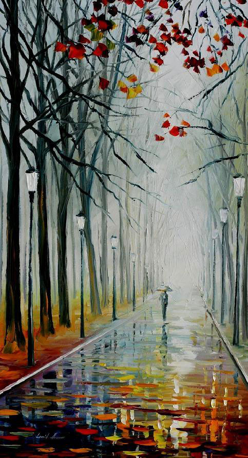 483x891 Fog In The Park Palette Knife Oil Painting On Canvas By Leonid - Nature Painting