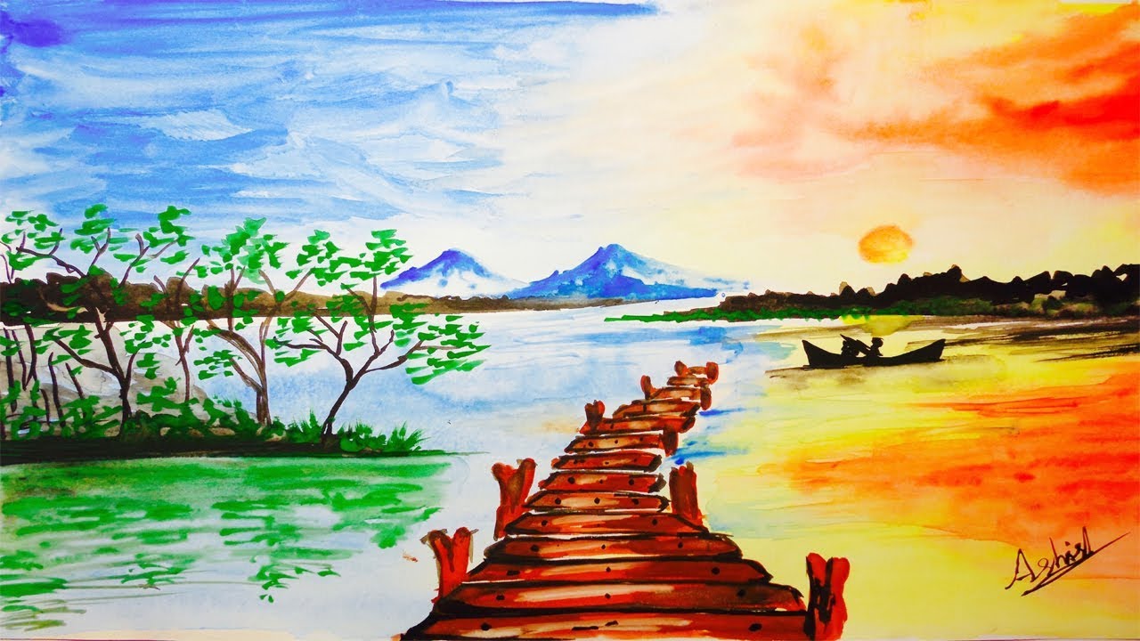 1280x720 Scenery Painting Watercolour Landscape Painting With Watercolor - Nature Painting
